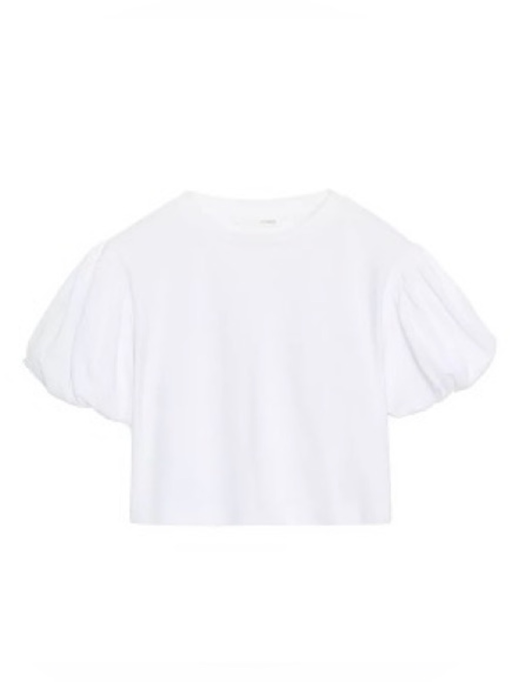 Zara White Puff Sleeve Crop Tee - Short Sleeve